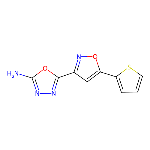 5-(5-(2-Thienyl)isoxazol-3-yl)-1,3,4-oxadiazole-2-ylamine structure