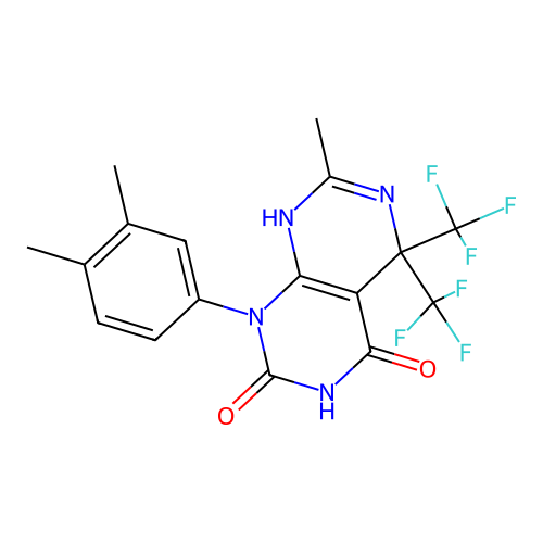 1-(3,4-dimethylphenyl)-7-methyl-5,5-bis(trifluoromethyl)-5,8-dihydropyrimido[4,5-d]pyrimidine-2,4(1H,3H)-dione structure