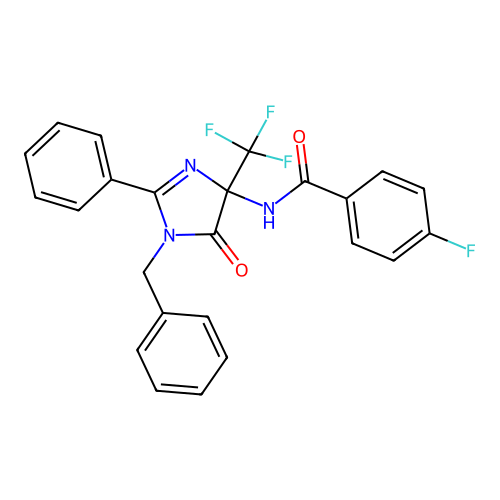 N-[1-benzyl-5-oxo-2-phenyl-4-(trifluoromethyl)-4,5-dihydro-1H-imidazol-4-yl]-4-fluorobenzamide structure