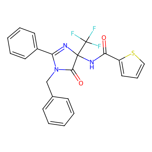 N-[1-benzyl-5-oxo-2-phenyl-4-(trifluoromethyl)imidazol-4-yl]thiophene-2-carboxamide structure