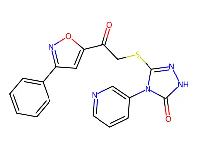 3-[2-oxo-2-(3-phenyl-1,2-oxazol-5-yl)ethyl]sulfanyl-4-pyridin-3-yl-1H-1,2,4-triazol-5-one structure