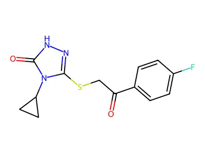 4-cyclopropyl-3-[2-(4-fluorophenyl)-2-oxoethyl]sulfanyl-1H-1,2,4-triazol-5-one structure