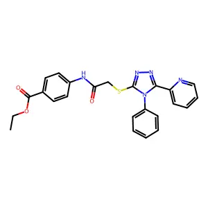 Ethyl 4-[2-(4-phenyl-5-(2-pyridyl)-1,2,4-triazol-3-ylthio)acetylamino]benzoate structure