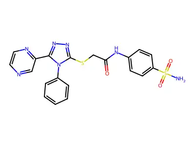 2-[(4-phenyl-5-pyrazin-2-yl-1,2,4-triazol-3-yl)sulfanyl]-N-(4-sulfamoylphenyl)acetamide structure