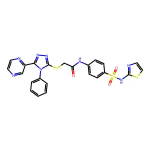 2-[(4-phenyl-5-pyrazin-2-yl-1,2,4-triazol-3-yl)sulfanyl]-N-[4-(1,3-thiazol-2-ylsulfamoyl)phenyl]acetamide structure