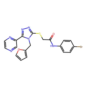 N-(4-bromophenyl)-2-{[4-(2-furylmethyl)-5-(2-pyrazinyl)-4H-1,2,4-triazol-3-yl]thio}acetamide structure