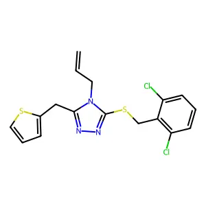 3-[(2,6-dichlorophenyl)methylsulfanyl]-4-prop-2-enyl-5-(thiophen-2-ylmethyl)-1,2,4-triazole structure