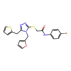 N-(4-bromophenyl)-2-[[4-(furan-2-ylmethyl)-5-(thiophen-2-ylmethyl)-1,2,4-triazol-3-yl]sulfanyl]acetamide structure