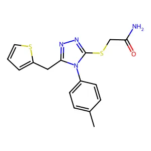2-[[4-(4-methylphenyl)-5-(thiophen-2-ylmethyl)-1,2,4-triazol-3-yl]sulfanyl]acetamide structure