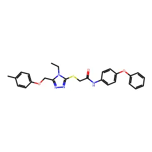 2-[[4-ethyl-5-[(4-methylphenoxy)methyl]-1,2,4-triazol-3-yl]sulfanyl]-N-(4-phenoxyphenyl)acetamide structure