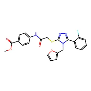 methyl 4-(2-((5-(2-fluorophenyl)-4-(furan-2-ylmethyl)-4H-1,2,4-triazol-3-yl)thio)acetamido)benzoate structure