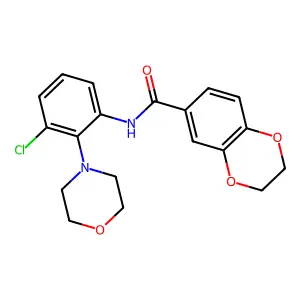N-[3-chloro-2-(4-morpholinyl)phenyl]-2,3-dihydro-1,4-benzodioxin-6-carboxamide structure