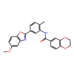 N-[5-(5-methoxy-1,3-benzoxazol-2-yl)-2-methylphenyl]-2,3-dihydro-1,4-benzodioxine-6-carboxamide structure
