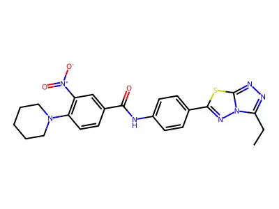 N-[4-(3-ethyl-[1,2,4]triazolo[3,4-b][1,3,4]thiadiazol-6-yl)phenyl]-3-nitro-4-piperidin-1-ylbenzamide structure