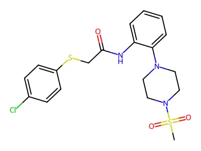 2-(4-chlorophenyl)sulfanyl-N-[2-(4-methylsulfonylpiperazin-1-yl)phenyl]acetamide structure