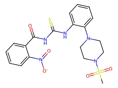 N-[[2-(4-methylsulfonylpiperazin-1-yl)phenyl]carbamothioyl]-2-nitrobenzamide structure