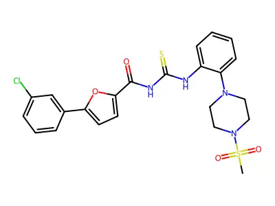 5-(3-chlorophenyl)-N-({2-[4-(methylsulfonyl)piperazin-1-yl]phenyl}carbamothioyl)furan-2-carboxamide structure