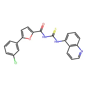 5-(3-chlorophenyl)-N-(quinolin-5-ylcarbamothioyl)furan-2-carboxamide structure