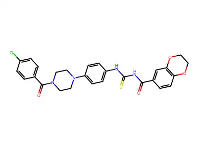 N-[[4-[4-(4-chlorobenzoyl)piperazin-1-yl]phenyl]carbamothioyl]-2,3-dihydro-1,4-benzodioxine-6-carboxamide structure