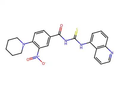 3-nitro-4-piperidin-1-yl-N-(quinolin-5-ylcarbamothioyl)benzamide structure