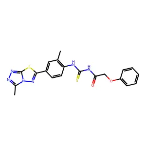 N-[[2-methyl-4-(3-methyl-[1,2,4]triazolo[3,4-b][1,3,4]thiadiazol-6-yl)phenyl]carbamothioyl]-2-phenoxyacetamide structure