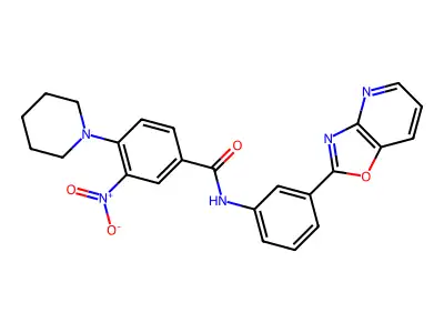 3-nitro-N-[3-([1,3]oxazolo[4,5-b]pyridin-2-yl)phenyl]-4-piperidin-1-ylbenzamide structure