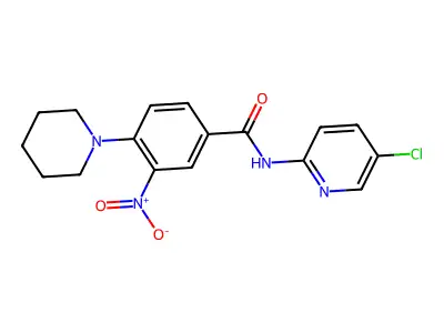 N-(5-chloropyridin-2-yl)-3-nitro-4-piperidin-1-ylbenzamide structure
