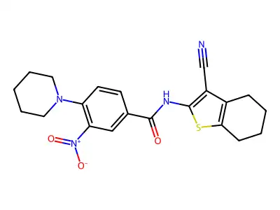 N-(3-cyano-4,5,6,7-tetrahydro-1-benzothiophen-2-yl)-3-nitro-4-(piperidin-1-yl)benzamide structure