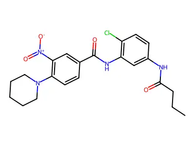 N-[5-(butanoylamino)-2-chlorophenyl]-3-nitro-4-piperidin-1-ylbenzamide structure
