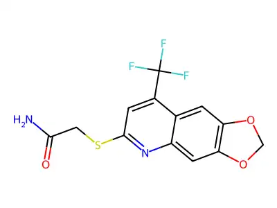 2-{[8-(Trifluoromethyl)-2H-[1,3]dioxolo[4,5-G]quinolin-6-YL]sulfanyl}acetamide structure