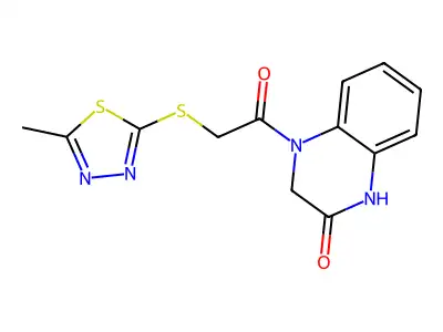 4-[2-[(5-methyl-1,3,4-thiadiazol-2-yl)sulfanyl]acetyl]-1,3-dihydroquinoxalin-2-one structure