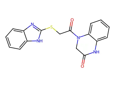 4-[(1H-benzimidazol-2-ylsulfanyl)acetyl]-3,4-dihydroquinoxalin-2(1H)-one structure