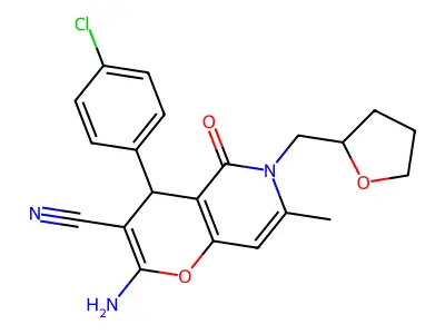 2-amino-4-(4-chlorophenyl)-7-methyl-5-oxo-6-((tetrahydrofuran-2-yl)methyl)-5,6-dihydro-4H-pyrano[3,2-c]pyridine-3-carbonitrile structure