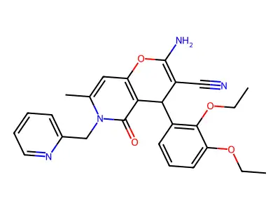 2-amino-4-(2,3-diethoxyphenyl)-7-methyl-5-oxo-6-(pyridin-2-ylmethyl)-5,6-dihydro-4H-pyrano[3,2-c]pyridine-3-carbonitrile structure