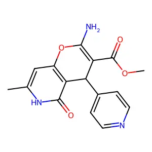 methyl 2-amino-7-methyl-5-oxo-4-(pyridin-4-yl)-5,6-dihydro-4H-pyrano[3,2-c]pyridine-3-carboxylate structure