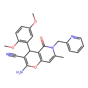 2-amino-4-(2,5-dimethoxyphenyl)-7-methyl-5-oxo-6-(pyridin-2-ylmethyl)-5,6-dihydro-4H-pyrano[3,2-c]pyridine-3-carbonitrile structure