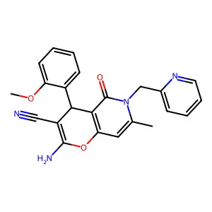 2-amino-4-(2-methoxyphenyl)-7-methyl-5-oxo-6-(pyridin-2-ylmethyl)-5,6-dihydro-4H-pyrano[3,2-c]pyridine-3-carbonitrile structure