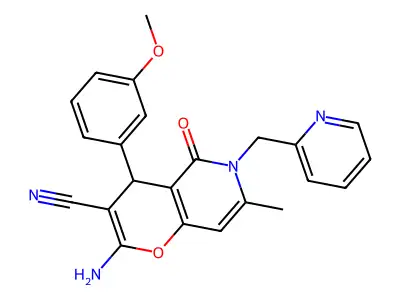 2-amino-4-(3-methoxyphenyl)-7-methyl-5-oxo-6-(pyridin-2-ylmethyl)-5,6-dihydro-4H-pyrano[3,2-c]pyridine-3-carbonitrile structure
