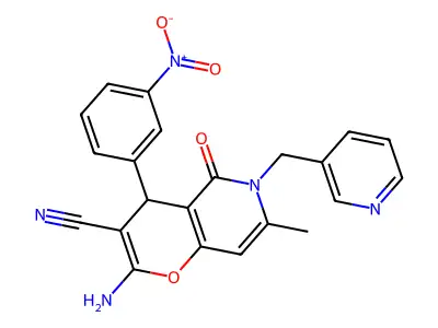 2-amino-7-methyl-4-(3-nitrophenyl)-5-oxo-6-(pyridin-3-ylmethyl)-5,6-dihydro-4H-pyrano[3,2-c]pyridine-3-carbonitrile structure
