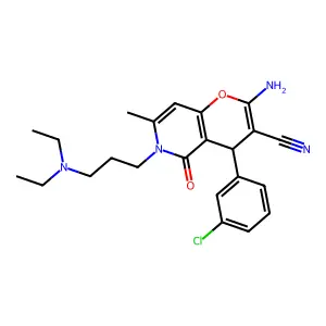 2-amino-4-(3-chlorophenyl)-6-(3-(diethylamino)propyl)-7-methyl-5-oxo-5,6-dihydro-4H-pyrano[3,2-c]pyridine-3-carbonitrile structure