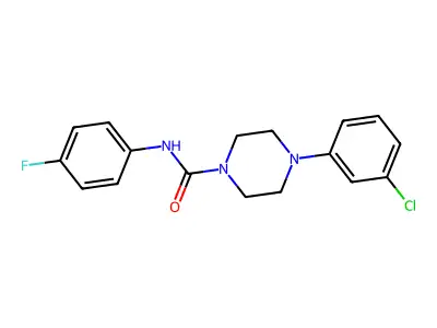 4-(3-chlorophenyl)-N-(4-fluorophenyl)piperazine-1-carboxamide structure