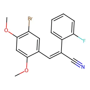 (E)-3-(5-bromo-2,4-dimethoxyphenyl)-2-(2-fluorophenyl)prop-2-enenitrile structure