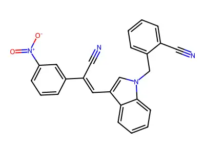 2-({3-[2-Cyano-2-(3-nitrophenyl)ethenyl]-1H-indol-1-yl}methyl)benzonitrile structure