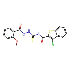 3-chloro-N-[[(2-methoxybenzoyl)amino]carbamothioyl]-1-benzothiophene-2-carboxamide structure