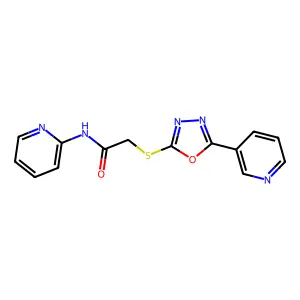 N-(2-pyridinyl)-2-[[5-(3-pyridinyl)-1,3,4-oxadiazol-2-yl]thio]acetamide structure