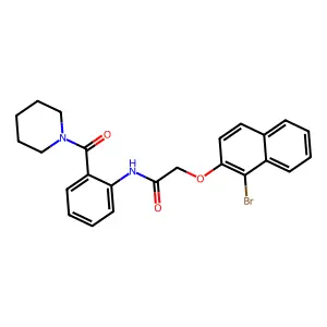2-(1-bromonaphthalen-2-yl)oxy-N-[2-(piperidine-1-carbonyl)phenyl]acetamide structure
