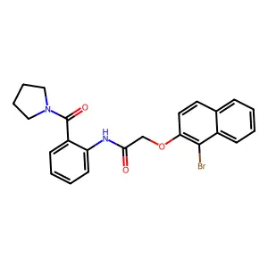 2-(1-bromonaphthalen-2-yl)oxy-N-[2-(pyrrolidine-1-carbonyl)phenyl]acetamide structure
