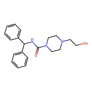 N-benzhydryl-4-(2-hydroxyethyl)piperazine-1-carboxamide structure