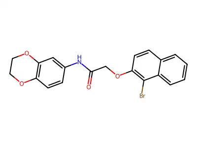 2-(1-bromonaphthalen-2-yl)oxy-N-(2,3-dihydro-1,4-benzodioxin-6-yl)acetamide structure