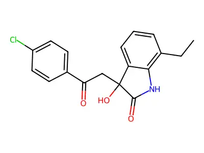 3-[2-(4-chlorophenyl)-2-oxoethyl]-7-ethyl-3-hydroxy-1H-indol-2-one structure